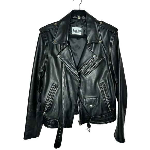 NWOT Tassa Paris Black Calfskin Leather Biker Rocker Jacket Full Zip Size 2XL - Picture 2 of 11